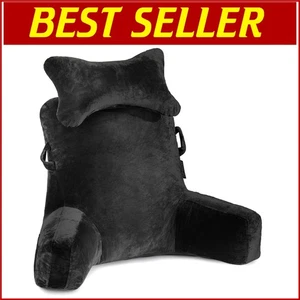 Almohada de lectura de terciopelo extra grande de 31" con soporte para cuello y brazo - negra - Imagen 1 de 8
