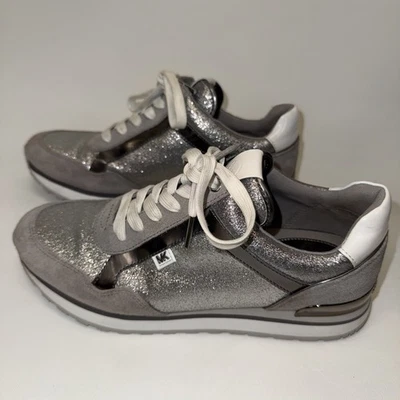 Zapatillas deportivas Michael Kors Allie para mujer 8,5 M plateadas gris brillo zapatos Foto 1 de 4