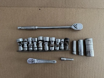 SNAP-ON Tools Misc Lot Ratchets Sockets Swivel ⅜” ¼” 16 Piece SAE Meteic - Image 1 of 4