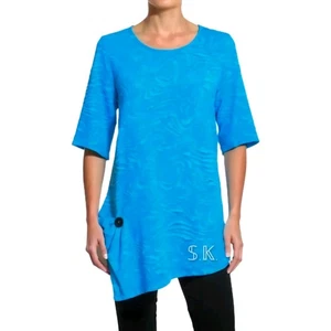 Ali Miles Aqua strukturiertes assymetrisches Strick Tunika Top, Halbarm, lässige Tasche 1X - Bild 1 von 12