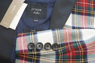 J.Crew Ludlow Slim Moon Merino Plaid Shawl Collar Red Tartan Tuxedo Jacket 34S - Image 1 of 4