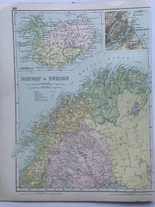 1908 Northern Scandinavia & Iceland Original Antique Map by G.W. Bacon - Picture 1 of 3