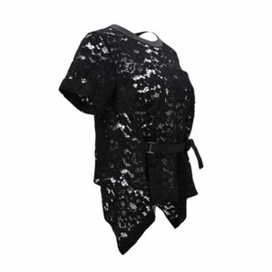 Black Lace Short-Sleeve Top With Asymmetrical Hem & Belt Size 2 By Sacai Small S - Picture 1 of 6