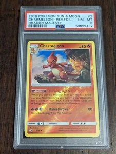 2018 Pokemon Dragon Majesty Charmeleon Reverse Holo #2 - PSA 8 NM-MT - Picture 1 of 3