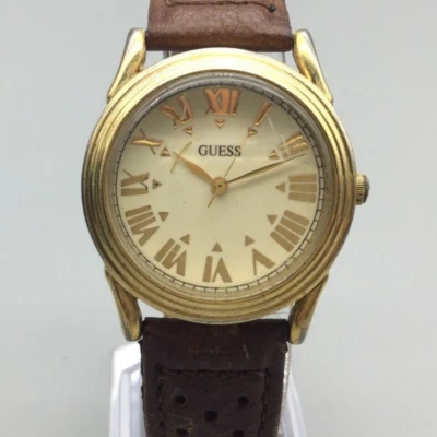 Reloj Guess Mujer 33mm Tono Dorado Correa Cuero Marrón 1992 Batería Nueva Foto 1 de 4