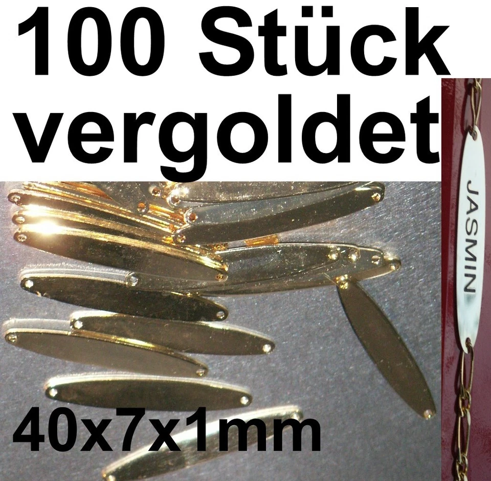 HIERZEGGER 100x GRAVURPLATTE ARMBAND Messing vergoldet Juwelier Goldschmied Gravurschild