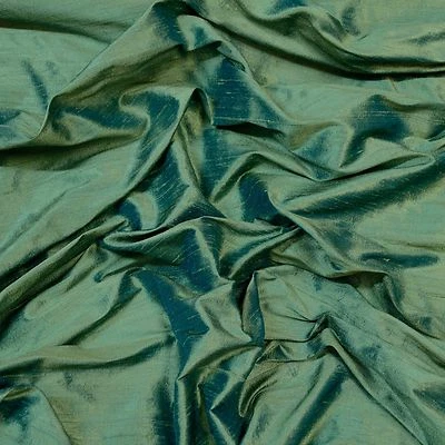 Iridescent Jade Green Dupioni 100% Silk Fabric, 54" Wide, By The Yard (S-247) - Image 1 of 4