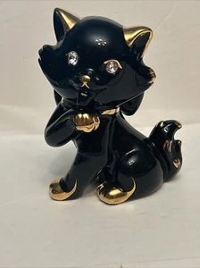 VINTAGE PORZELLANFIGUR SCHWARZE KATZE. AUSGEFALLENE SCHWARZE KATZE PORZELLANFIGUR. SCHWARZ - Bild 1 von 24
