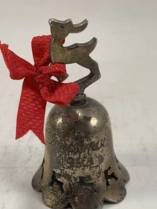 Vintage 1994 Christmas Bell Silverplate Reindeer w/ribbo International Silver Co - Picture 1 of 5