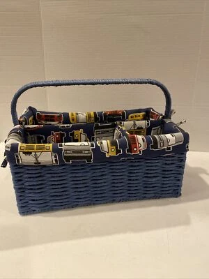 Baby Diaper Caddy Organizer I Diaper Caddy Blue Basket with decorative liner - Image 1 of 4