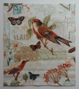 Fabric Cotton Birds Butterfly Music Sheet 8" L x 7" W Cream Background - Picture 1 of 3