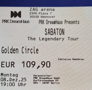Tickets SABATON Hannover 08.12.25 Golden Circle Stehplatz Karten Eintrittskarten - Bild 1 von 1