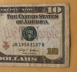 Birthday Serial $10 US Note,S# JB 1958/31/07 B - Picture 1 of 3