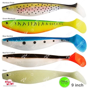 Cebo de señuelo suave de 9" cebos de baño cola de venta gusano de pesca cebo de señuelo suave lote de 3, 6,12,15 30 piezas - Imagen 1 de 9