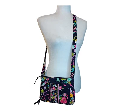 Vera Bradley Frannie Ribbon Crossbody Purse Blue Floral Zip Close Adjustable 9x6 - Image 1 of 4