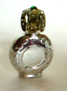 Small Vintage Mirrored Perfume Bottle With Green Stone On Filigree Lid - Imagen 1 de 2