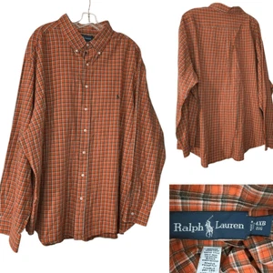 Lauren Ralph Lauren casual button down shirt mens 4XB orange plaid long sleeve - Picture 1 of 7