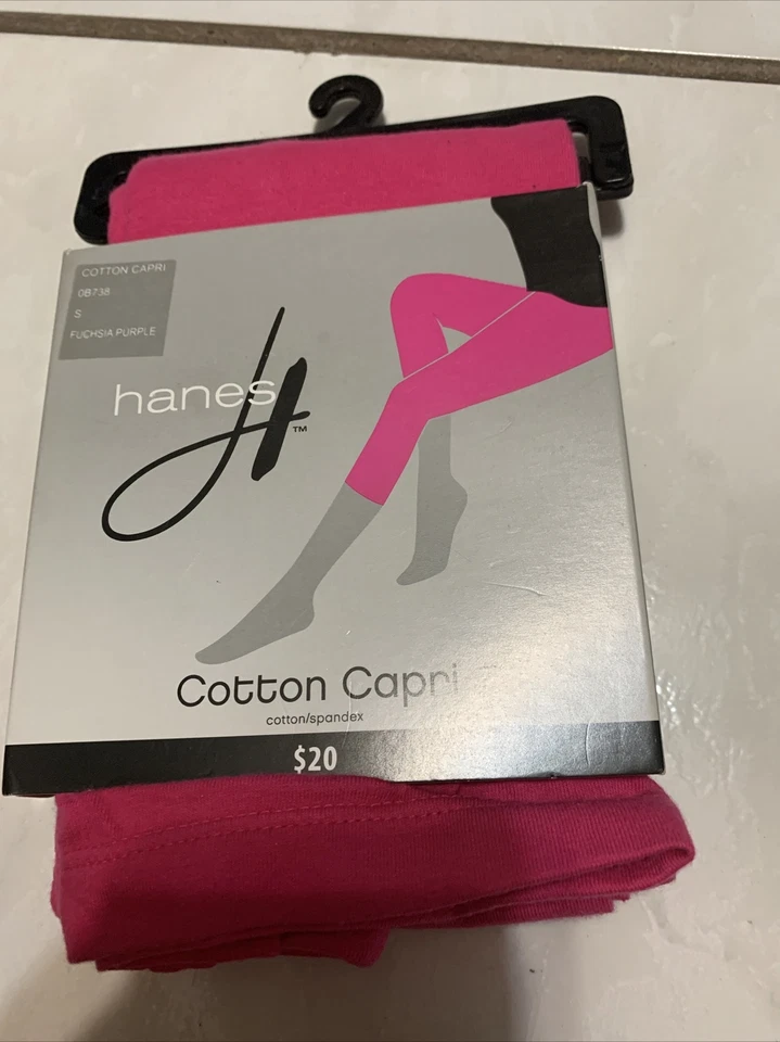 NUEVO CON ETIQUETAS Leggings Capri de Algodón Hanes Fucsia Púrpura Rosa Talla S Foto 1 de 1