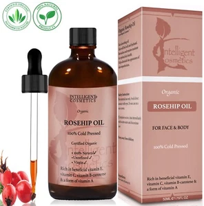 50ML Rosehip Oil Certified Organic 100% Cold Pressed Oil Pure Natural Virgin - Picture 1 of 9