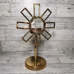 Celestial Sun Homart Antiqued Brass Leaded Glass Tealight Candle Holder India - Picture 1 of 6