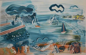 RAOUL DUFY-French Modernist-Hand Signed LIM.ED Color Litho-Seaside View Le Havre - Picture 1 of 10