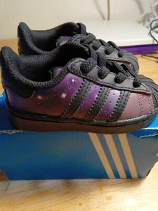 Toddler's Adidas Superstar Kids EL I Black Iridescent Sneakers Shoes 4K 4 NEW - Picture 1 of 5