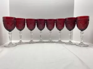 8 Beautiful CRISTAL D'ARQUES-DURAND Ruby Red Stems Water Wine Goblets ~ 8" - Picture 1 of 9