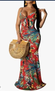 Bohemian Beach Summer Spaghetti Strap Women’s Hawaiian Tie Front Maxi Dress - Picture 1 of 3