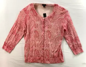 NWT Talbots Cardigan Sweater Womens Large Paisley Beaded Button Up 3/4 Sleeve - Picture 1 of 16
