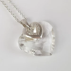 Large Crystal Glass Love Heart Gemstone Necklace 925 Sterling Silver 46cm CZ - Picture 1 of 15