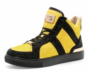 J75 by Jump Spezia-Mid Men's Fashionable Yellow/Black Rhinestone Sneakers Sz 11D - Picture 1 of 10