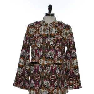 Diane Gilman Womens L Button-Down Collar Basic Jacket Multi-Color Chic Brown - Picture 1 of 4
