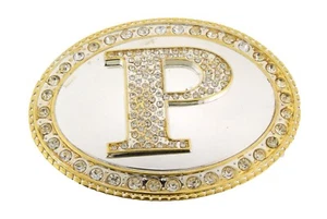 New Initial P Letter p Belt Buckle Men Gold Silver Metal Western Cowgirl Cowboy - Picture 1 of 5