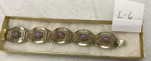 Hecho En Mexico Sterling Silver 925 Glass Opal Cabochon Panel Link Bracelet - Picture 1 of 9