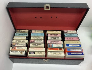 8 track tapes lot Of 24 And Storage Case 70’s Rock Top Hits UNTESTED - Picture 1 of 8
