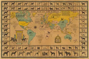 Dog Map Of The World 1933 Vintage Dog Breeds Wall Art Home - POSTER 20"x30" - Picture 1 of 3