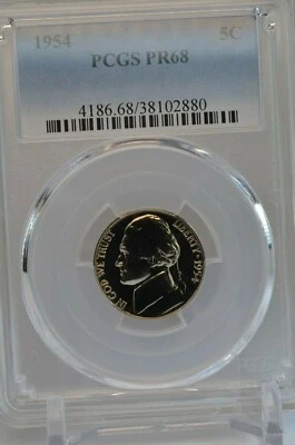 PR68 1954 JEFFERSON NICKEL PCGS GRADED 5C PROOF RARE CLEAN COIN UNCIRCULATED - Image 1 of 4