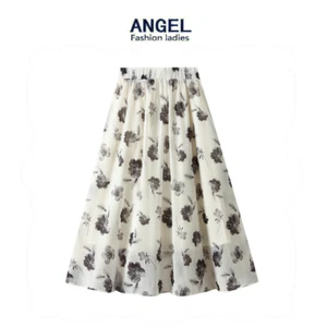 Women's Skirt Ink Wash Printed Half Body A-line High Waisted Mid Length Skirt - Picture 1 of 15