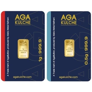 Two Bar Combo - AgaBullion 1 g and 1/2 g .9999 Fine Gold Bars - In Assay Cards - Picture 1 of 6