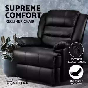 Artiss Recliner Chair Armchair Luxury Single Lounge Sofa Couch Leather Black - Picture 1 of 11
