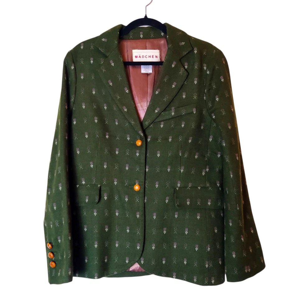 Anthropologie Madchen Forested Wool Blend Retro Fisherman Blazer Large Academia - Image 1 of 4