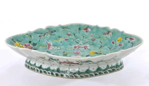 1930's Chinese Export Famille Rose Porcelain Turquoise Stem Plate - Picture 1 of 8