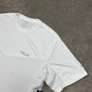 Huk Fishing Icon x Short Sleeve Shirt Mens Large White Stretch UPF 50 Wicking - Picture 1 of 9