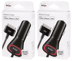 2 PACK - Verizon MFI Apple iPhone 3G/4/4S/iPad 2 - 30 Pin 2.1 AMP Car Charger - Picture 1 of 2