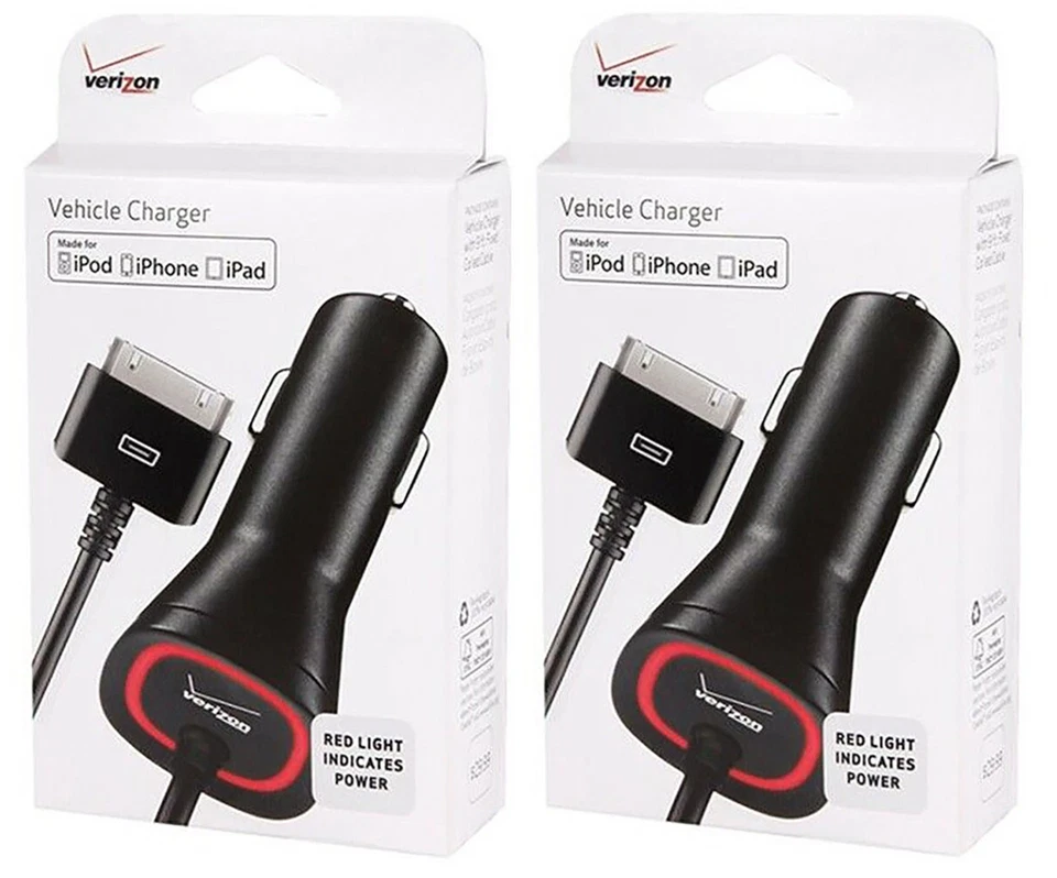 Verizon MFI 2.1-Amp 30-Pin Vehicle Charger for Apple iPhone 4S 4