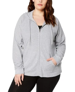 Calvin Klein Performance Women's Plus Size Ruched-Sleeve Zip Hoodie - Picture 1 of 7