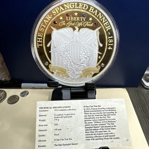 Star-Spangled Banner - JUMBO 4" VERGOLDET PROOF, MIT SWAROVSKI KRISTALLEN & SILBER - Bild 1 von 4