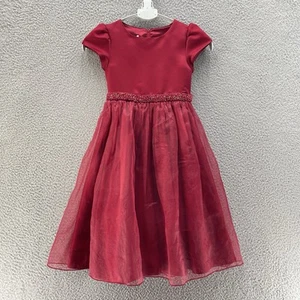 Cinderella Christmas Dress Girls 7 Red Formal Fancy Beaded Belt Satin Holiday * - Picture 1 of 18