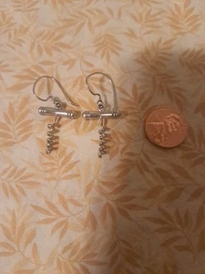 VINTAGE DANGLE EARRINGS STERLING SILVER CORKSCREW FUN  - Picture 1 of 5