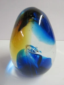 Pisapapeles iridiscente remolino azul huevo vidrio artístico vintage envío gratuito - Imagen 1 de 4